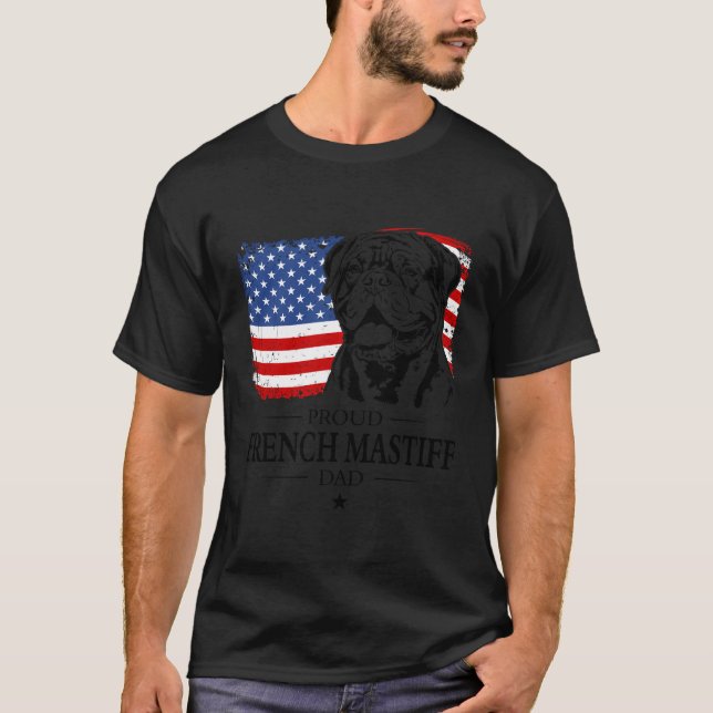 Proud French Mastiff Dad American Flag Dog T-Shirt (Front)