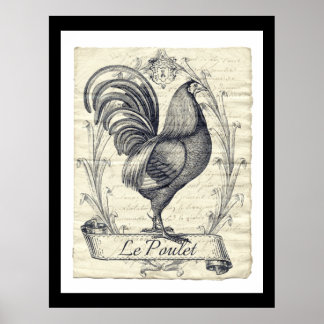 Proud French Rooster La Poulet Vintage Art Poster