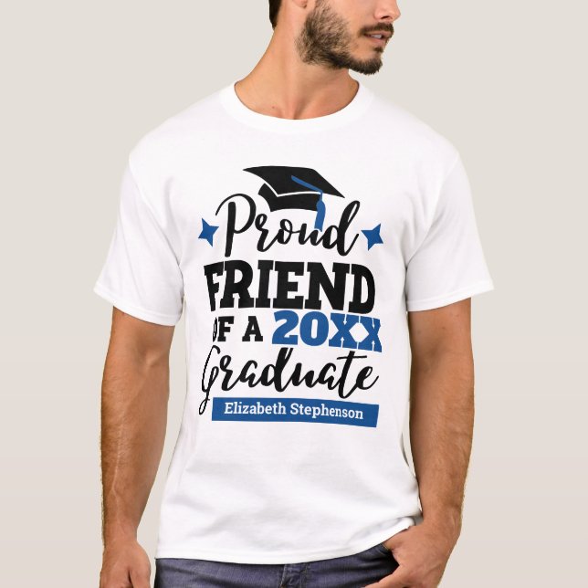 Proud Friend 2022 graduate black blue tassel name T-Shirt (Front)