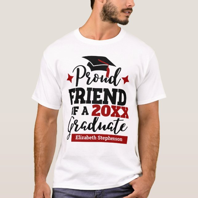Proud Friend 2022 graduate black red tassel name T-Shirt (Front)
