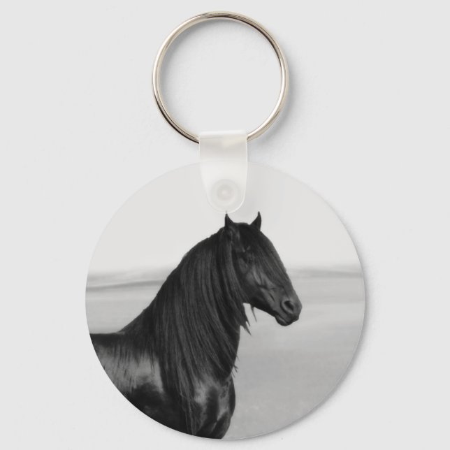 Proud Friesian black stallion horse Key Ring (Front)