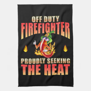 Proud Funny Firefighting Volunteer Chilli Black Tea Towel
