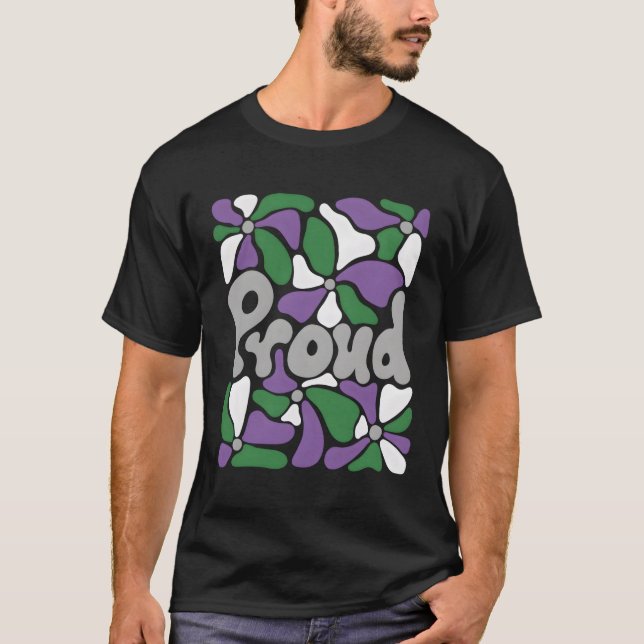 Proud Gender Queer Pride Boho Flowers T-Shirt (Front)