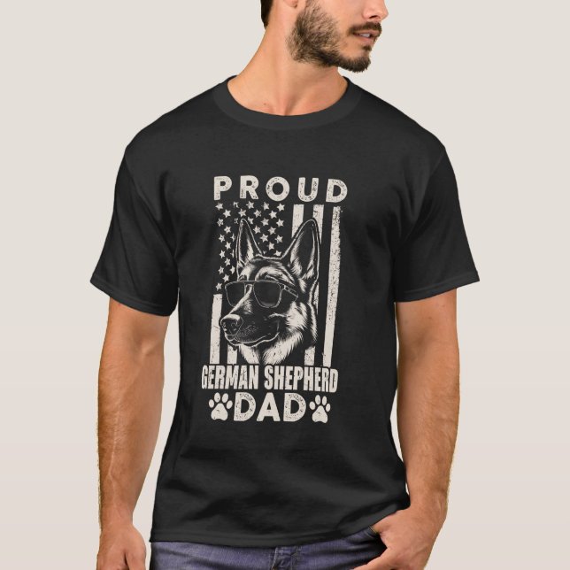 Proud German Shepherd Dog Dad American Flag Dog Lo T-Shirt (Front)
