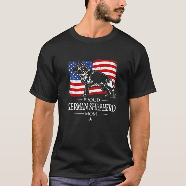 Proud German Shepherd Mum American Flag Patriotic  T-Shirt (Front)