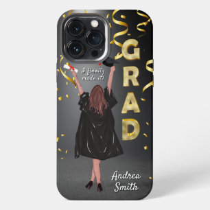 Proud Girl Graduate Black and Gold Modern Custom iPhone 13 Pro Max Case