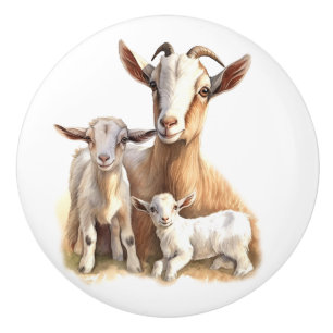 Proud Goat Mum and Kids Ceramic Knob