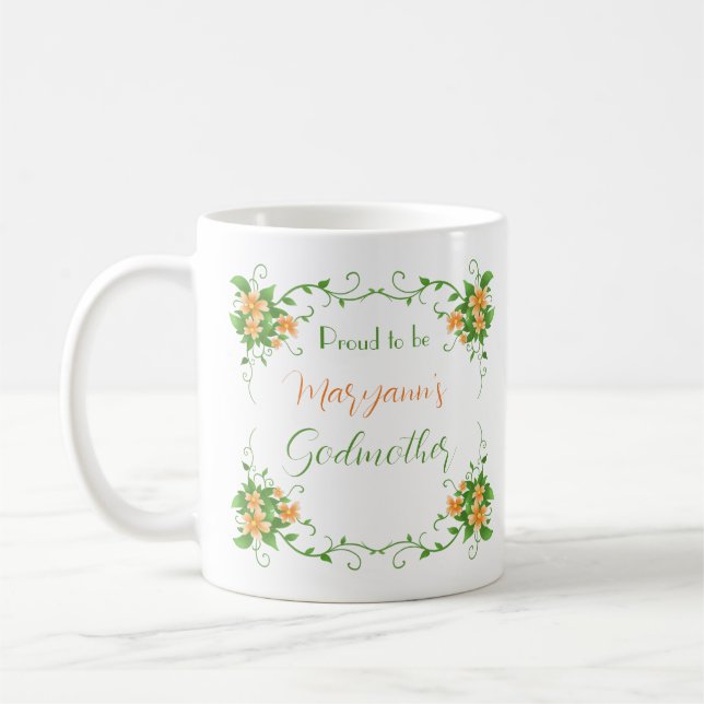 Proud Godmother Elegant Floral Personalised Mug (Left)