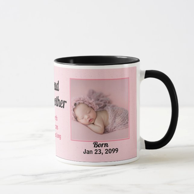 Proud Godmother Pink and Black Baby Photo Mug (Right)