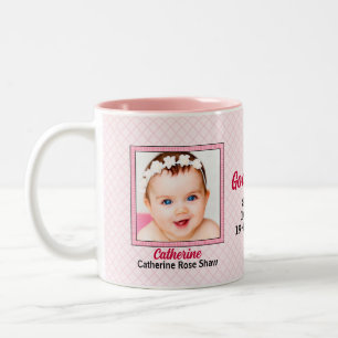 Proud Godmother Pink Gingham 2 Photo Two-Tone Coffee Mug