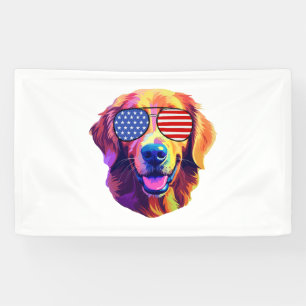 Proud Golden Retriever American Flag sunglasses Banner