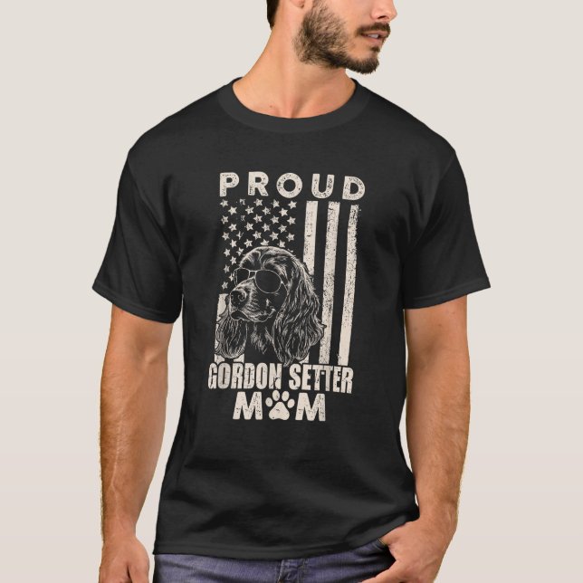 Proud Gordon Setter Dog Mom American Flag Patrioti T-Shirt (Front)