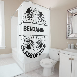 Proud grad name class year monogram shower curtain