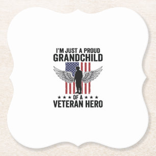 Proud Grandchild of a Veteran Hero Patriotic Desig Paper Coaster