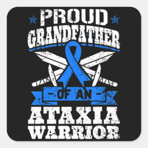 Proud Grandfather Of An Ataxia Warrior Blue Awaren Square Sticker
