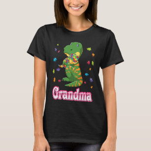 Proud Grandma Dinosaur Autism Awareness Rainbow Pu T-Shirt