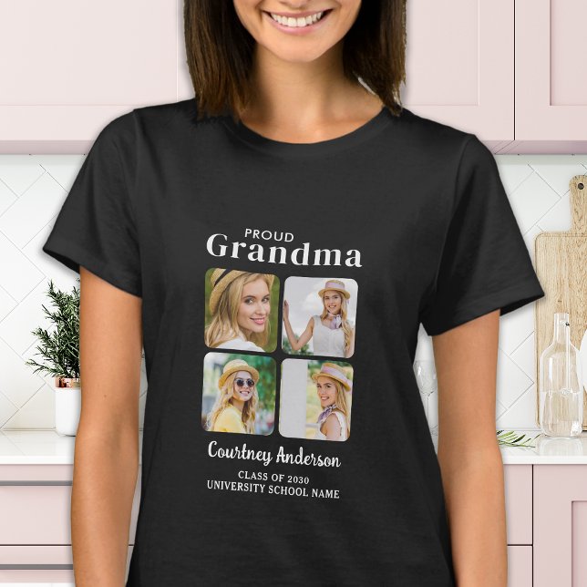 Proud GRANDMA Modern Custom 4 Photo Graduation T-Shirt (Creator Uploaded)