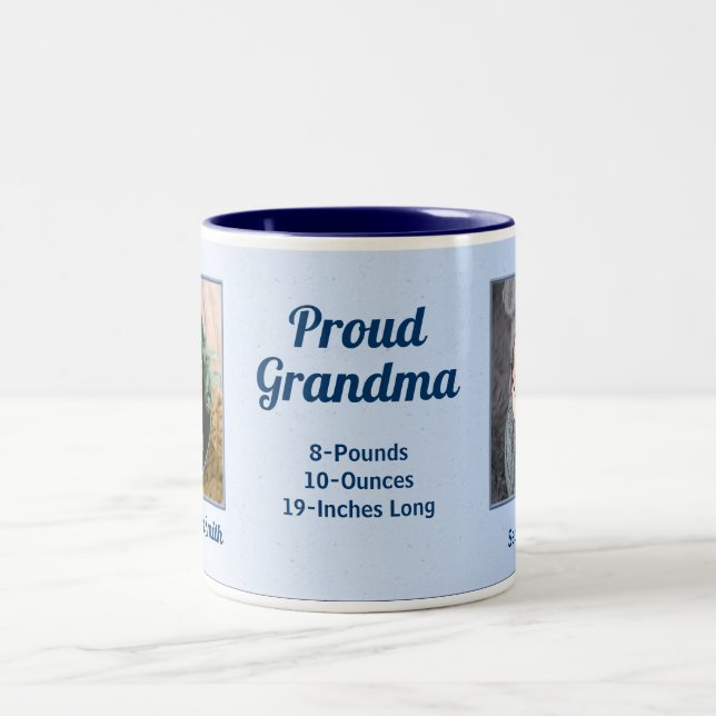 Proud Grandma New Baby in Blue Photo Two-Tone Coffee Mug (Center)