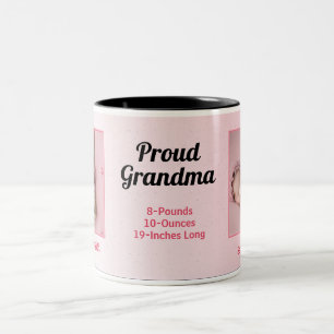 Proud Grandma New Baby Pink 2 Photo Two-Tone Coffee Mug