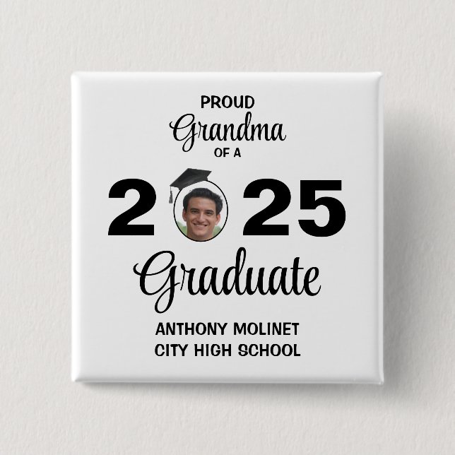 Proud Grandma of a 20xx Graduate Black and White 15 Cm Square Badge (Front)
