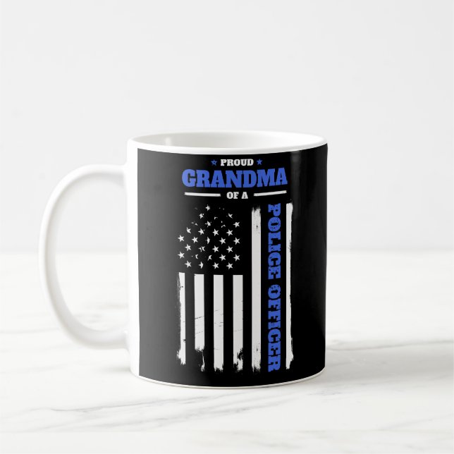 Proud Grandma of a Police Officer Distressed Flag Coffee Mug (Left)