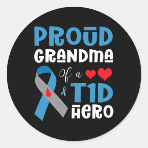 Proud Grandma Of A T1d Hero Type 1 Diabetes Awaren Classic Round Sticker