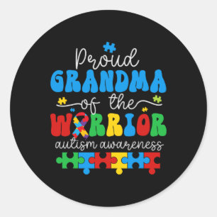 Proud Grandma Of A Warrior Autism Awareness Puzzle Classic Round Sticker