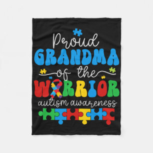 Proud Grandma Of A Warrior Autism Awareness Puzzle Fleece Blanket