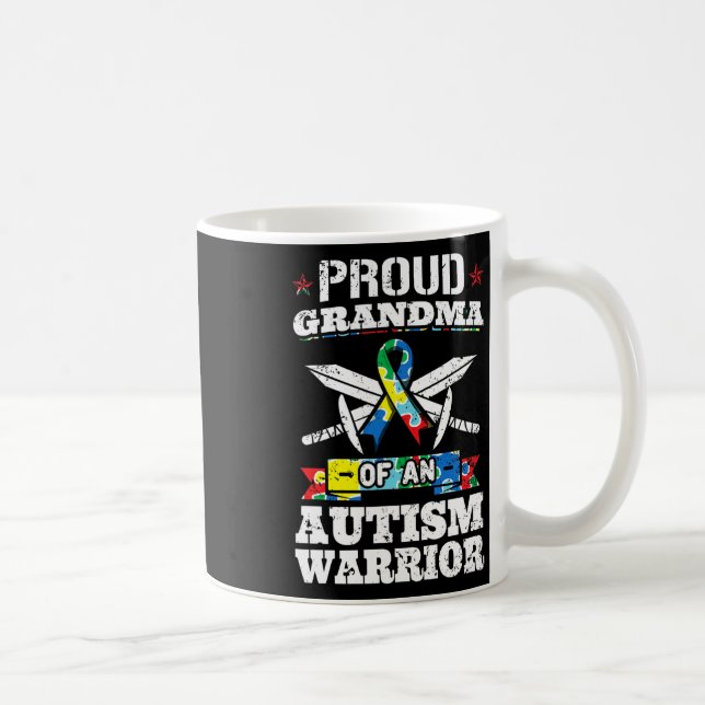Proud Grandma Of An Autism Warrior Autistic Awaren Coffee Mug (Right)