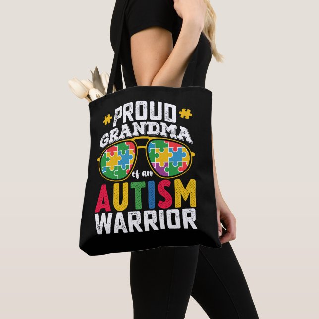 Proud Grandma Of An Autism Warrior Family Tote Bag (Close Up)