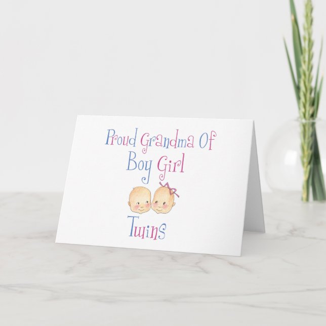 Proud Grandma of Boy Girl Twins Card (Front)