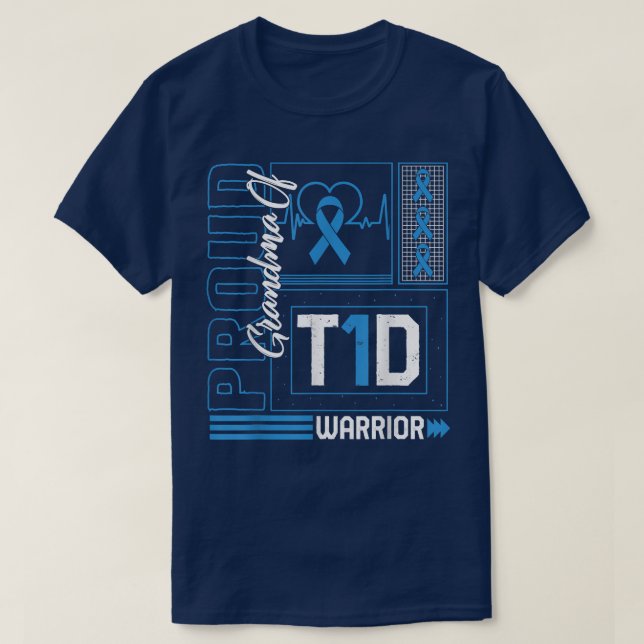 Proud Grandma Of T1D Warrior Ribbon Diabetes Aware T-Shirt (Design Front)