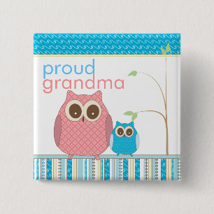 Proud Grandma to Be & Baby Boy Owl 15 Cm Square Badge