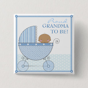 Proud Grandma to Be Ethnic Baby Boy Blue Carriage 15 Cm Square Badge
