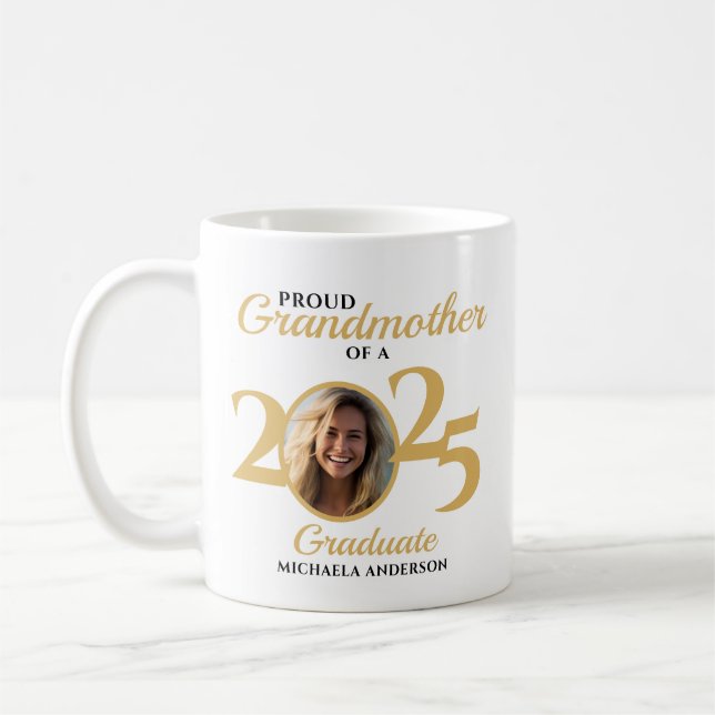 Proud Grandmother of a 2024 Graduate Photo & Name Coffee Mug (Left)