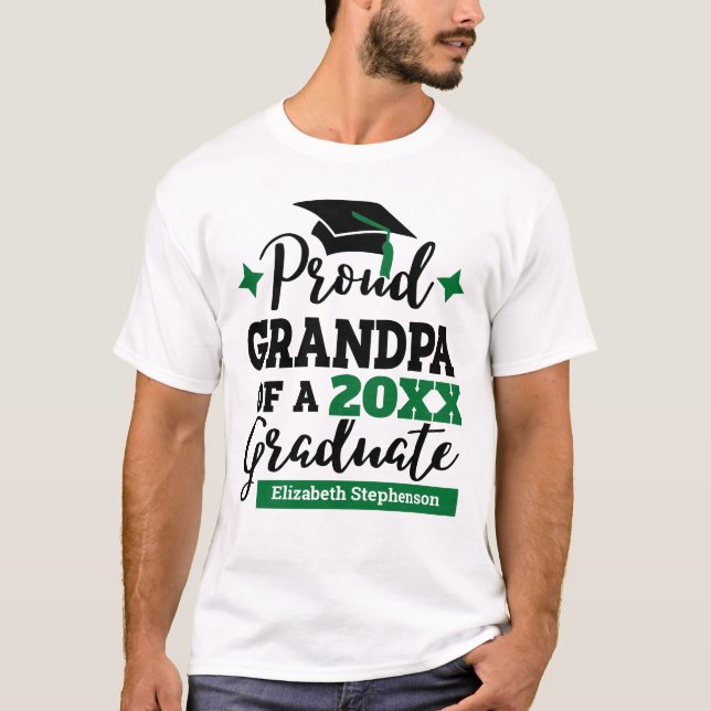 Proud Grandpa 2022 graduate black green cap name T-Shirt (Front)