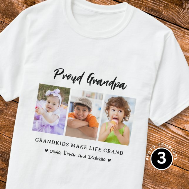 Proud Grandpa Grandkids Make life Grand 3 Photo  T-Shirt (Creator Uploaded)
