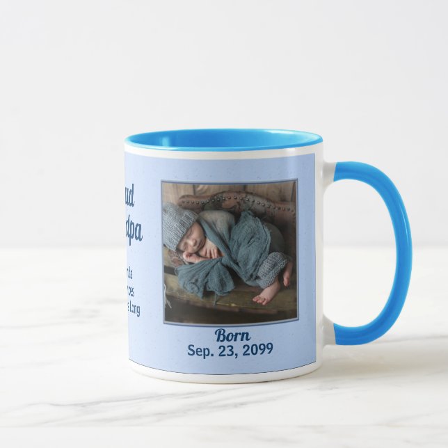 Proud Grandpa New Baby Blue Photo Mug (Right)
