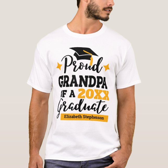 Proud Grandpa of 2022 graduate black gold cap name T-Shirt (Front)