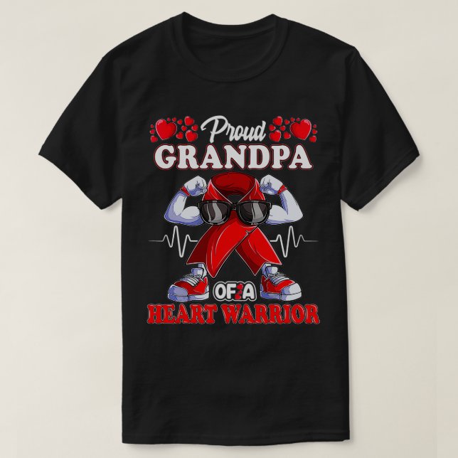 Proud Grandpa of a Heart Warrior CHD Awareness red T-Shirt (Design Front)