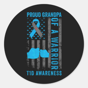 Proud Grandpa Of A T1d Warrior Type 1 Diabetes Classic Round Sticker
