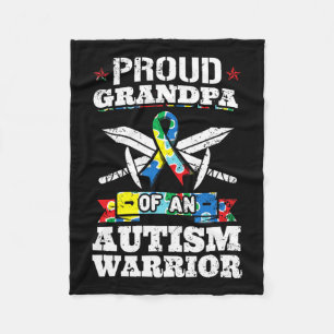 Proud Grandpa Of An Autism Warrior Autistic Awaren Fleece Blanket