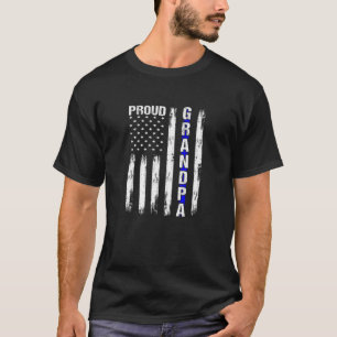 Proud Grandpa Thin Blue Line American Flag Police T-Shirt