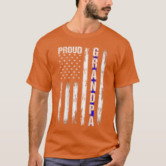 Proud Grandpahin Blue Line American Flag Police On T-Shirt