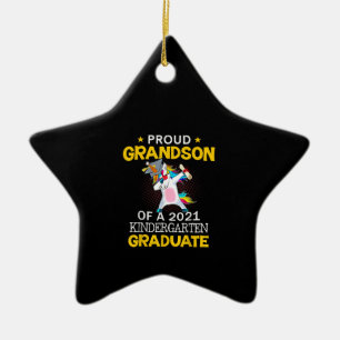 Proud Grandson 2021 Kindergarten Graduate Unicom Ceramic Tree Decoration