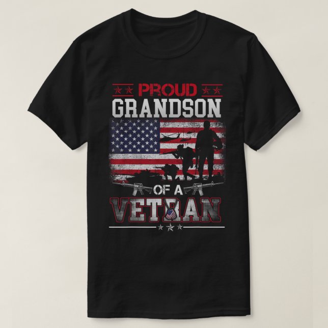 Proud Grandson Of A Veteran USA Flag Military Vete T-Shirt (Design Front)