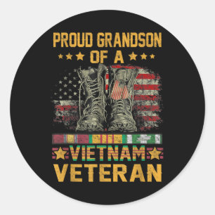 Proud Grandson Of A Vietnam Veteran Flag American Classic Round Sticker