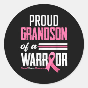 Proud Grandson Of A Warrior Grandma Breast Cancer Classic Round Sticker