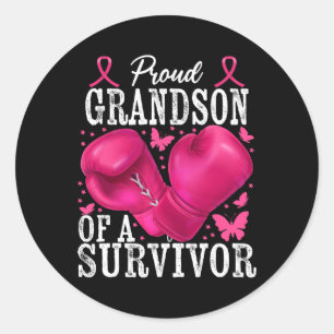 Proud Grandson Of Survivor Breast Cancer Boxing Gl Classic Round Sticker