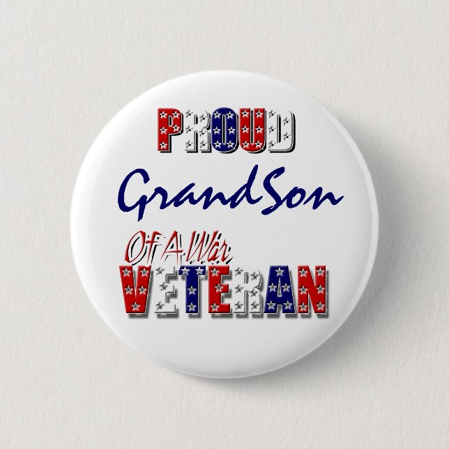Proud grandson war veteran 6 cm round badge (Front)
